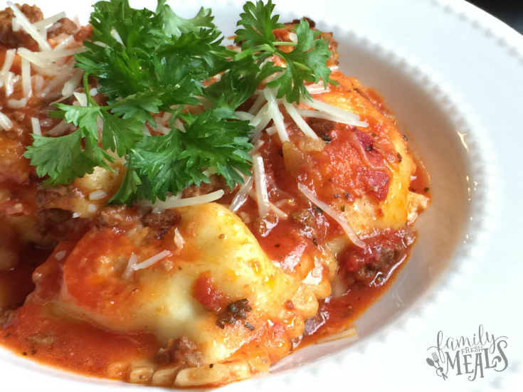 Easy Crockpot Lasagna Ravioli Recipe - FamilyFreshMeals.com - Slow Cooker pasta recipe