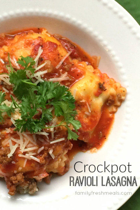 Easy Crockpot Lasagna Ravioli - FamilyFreshMeals.com -