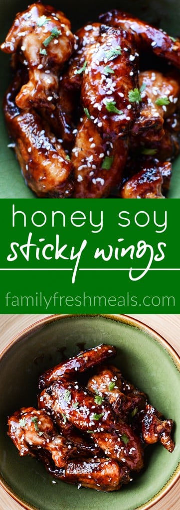 Honey Soy Sticky Chicken Wings - FamilyFreshMeals.com - Such a great recipe -