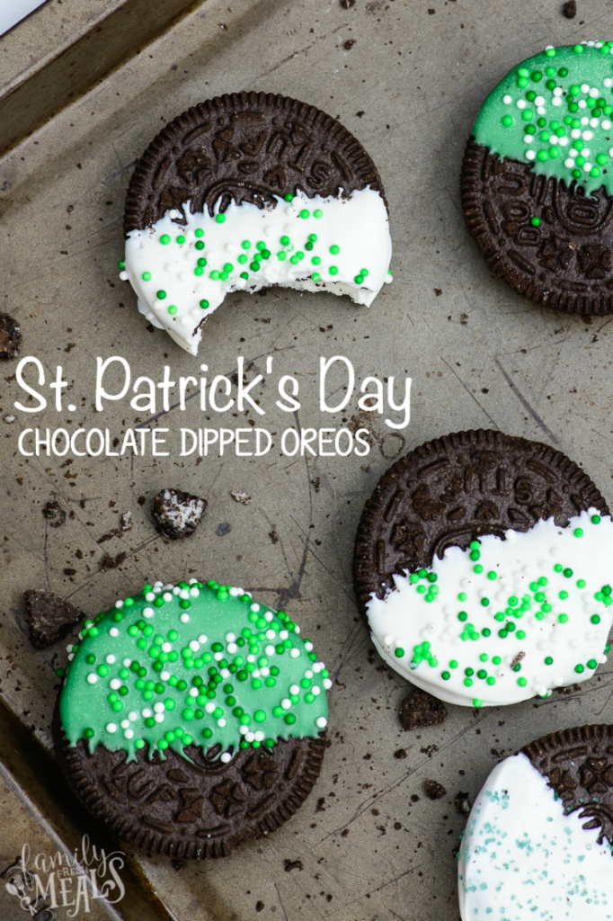 Green Treats For St. Patrick's Day - Family Fresh Meals - St. Patrick's Day Chocolate Dipped Oreos on a baking sheet