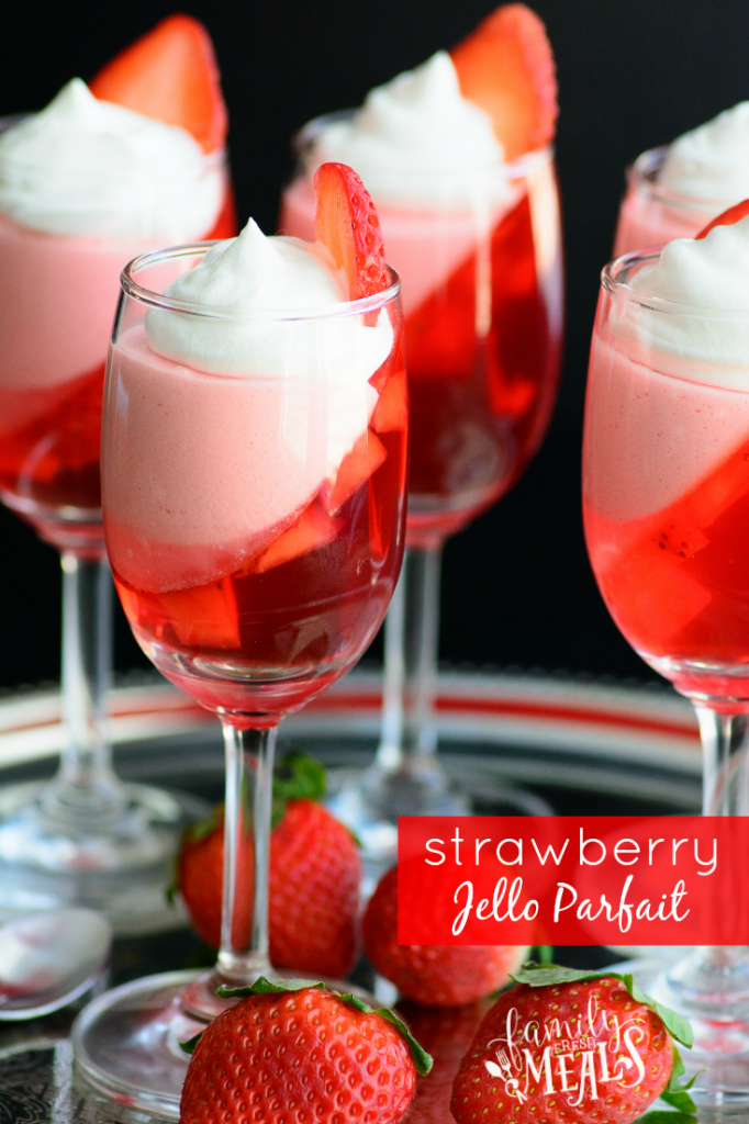 Strawberry Jello Parfait in small cocktail glasses