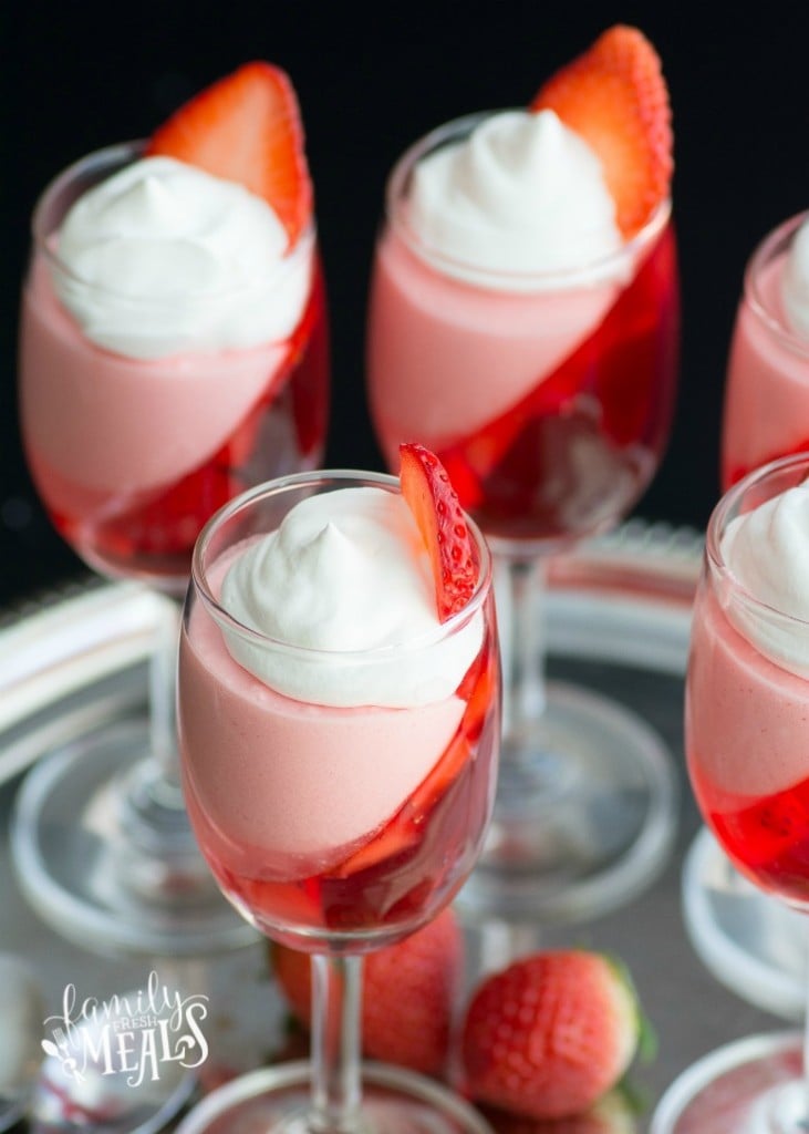 Strawberry Jello Parfait in small cocktail glasses