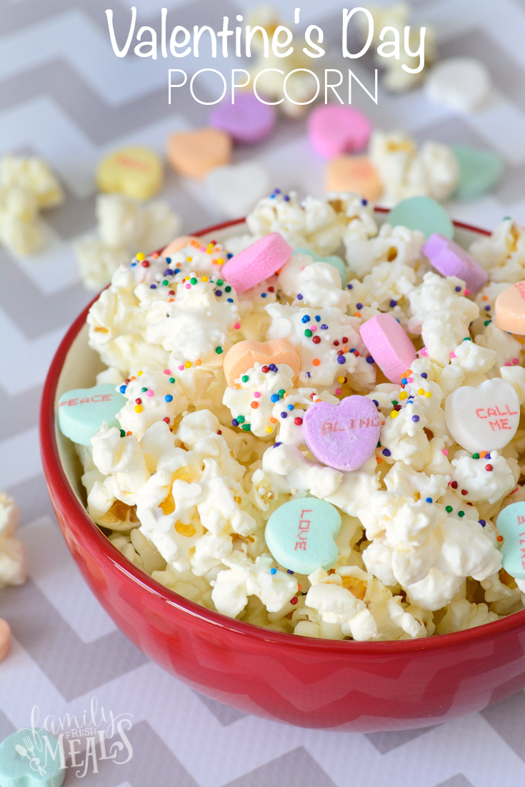 Valentine's Day Popcorn Treat in a red bowl