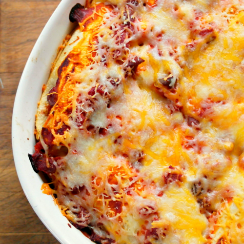 Breakfast Enchilada Overnight Bake - FamilyFreshMeals.com -