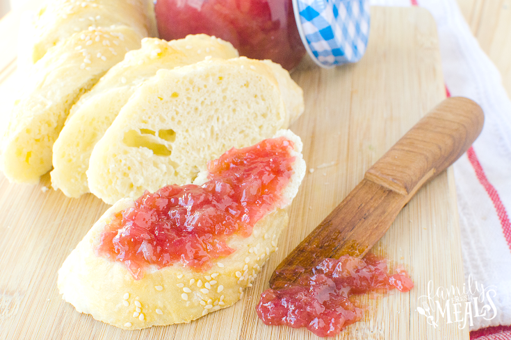 Easy Strawberry Rhubarb Jam - Jam spread on bread