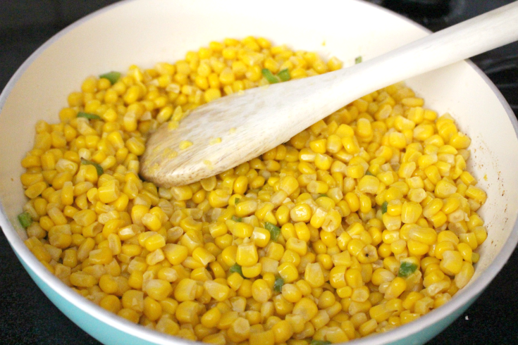 Mexican Street Corn Dip - Corn cooking in pan - Family Fresh Meals