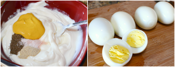 The Best Potato Salad Recipe - mayo, mustard and seasoning mixed in a bowl. 