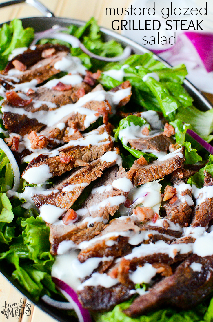 MUSTARD GLAZED GRILLED STEAK AND SALAD