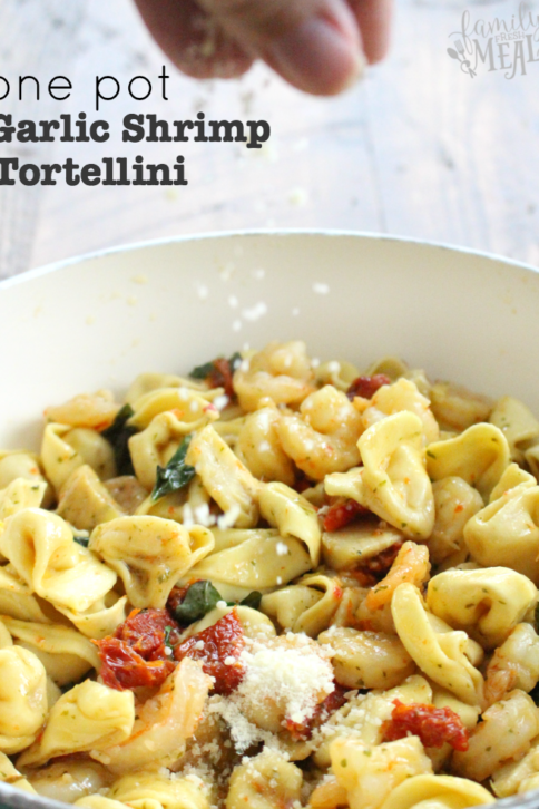 Easy One Pot Garlic Shrimp Tortellini - FamilyFreshMeals.com