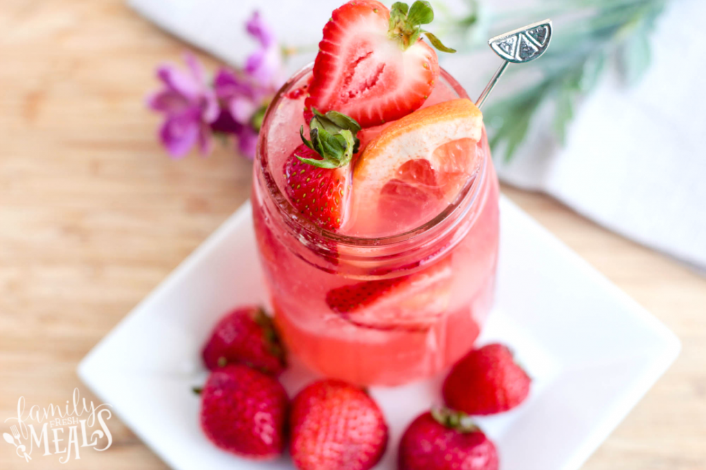 Strawberry Grapefruit Spiked Lemonade - FamilyFreshMeals.com - Refreshing Drink for summer!