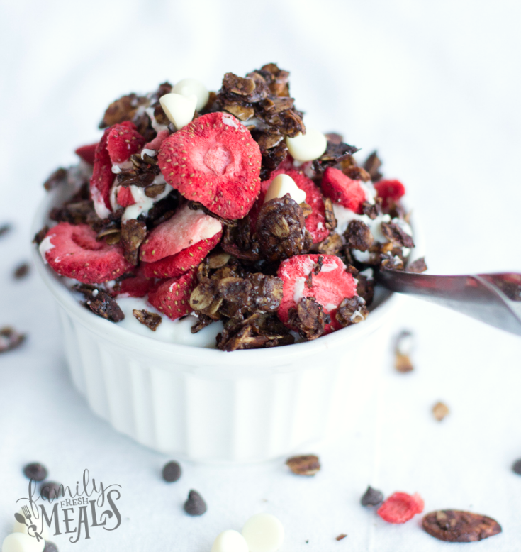 Chocolate Covered Strawberry Granola - enjoy - FamilyFreshMeals.com