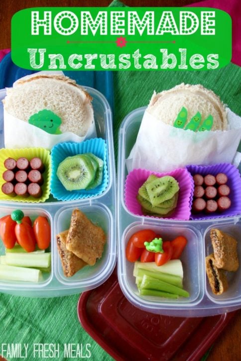 Homemade Uncrustables in 2 compartment lunch boxes