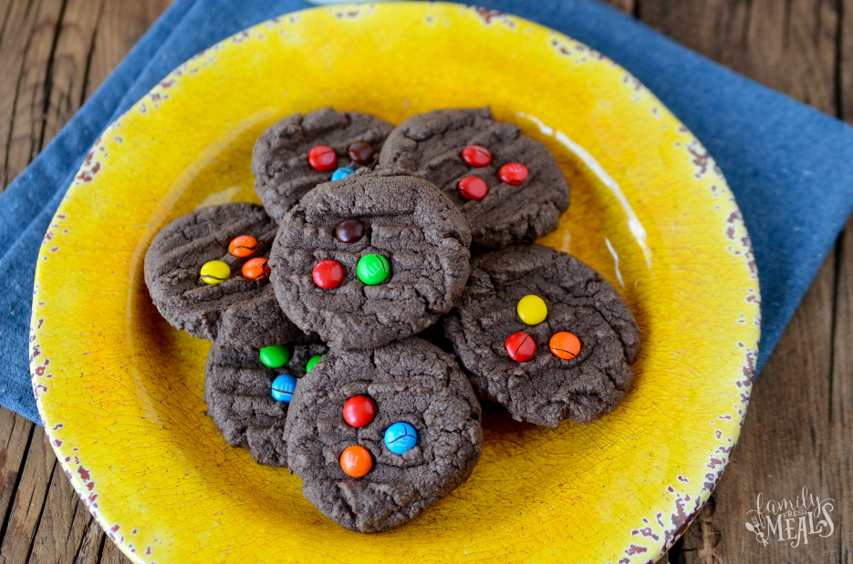 M&M Chocolate Cake Mix Cookies - FamilyFreshMeals.com-