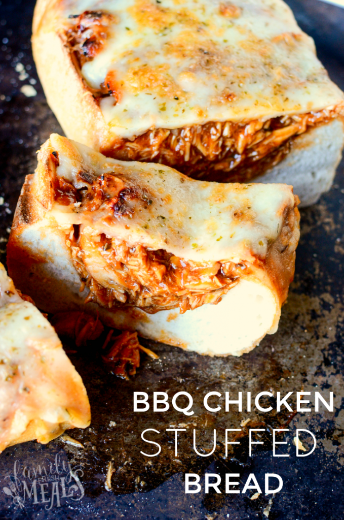 BBQ chicken stuffed bread on a baking sheet