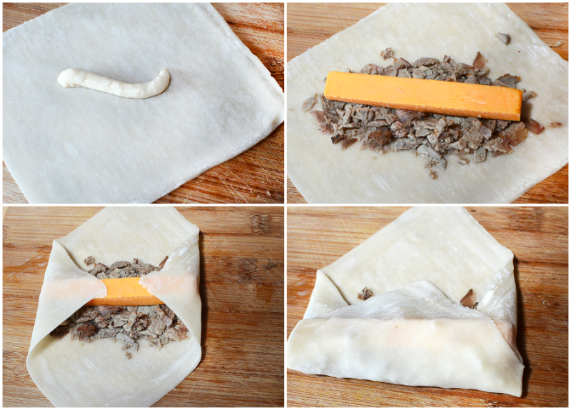 Cheesy Beef Egg Rolls - Step 1-4