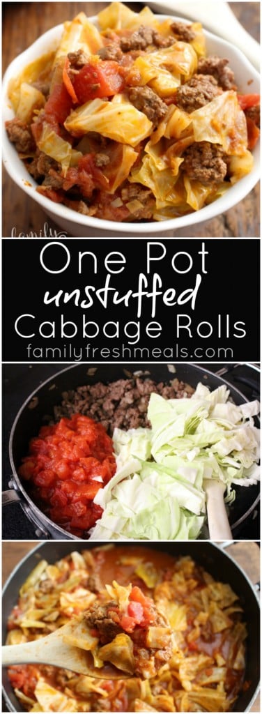 One Pot Unstuffed Cabbage Rolls - A fast cheap family meal! FamilyFreshMeals.com