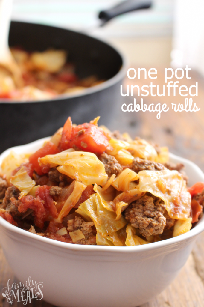 One Pot Unstuffed Cabbage Rolls - Healthy cabbage recipe served in a white bowl