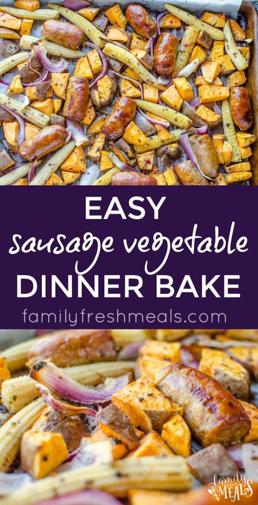 Easy Sausage Vegetable Bake - Love these Fall Dinner recipe - FamilyFreshMeals.com