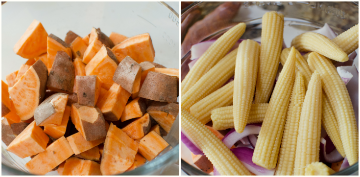 Easy Sausage Vegetable Bake - Vegetables in mixing bowl