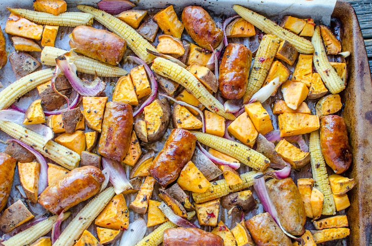 Easy Sausage Vegetable Bake - Sheet pan dinner - Family Fresh Meals