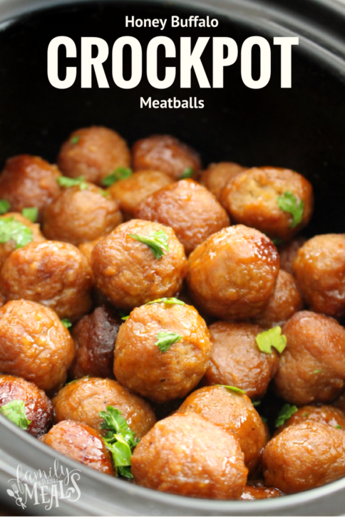 Honey Buffalo Crockpot Meatballs -- FamilyFreshMeals.com -