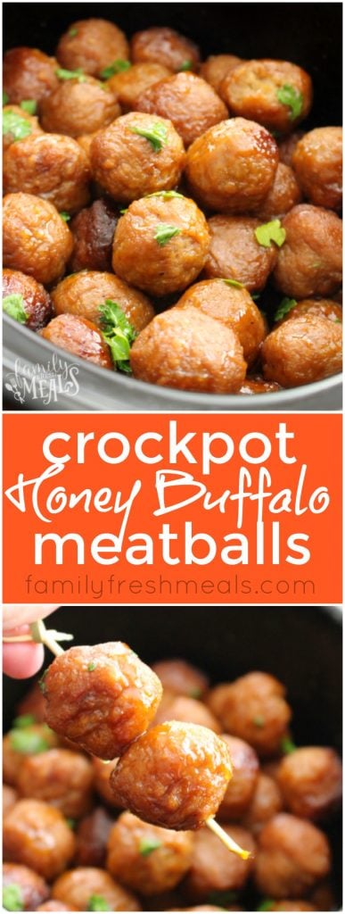 Honey Buffalo Crockpot Meatballs - Easy crockpot appetizer recipe- Family Fresh Meals 