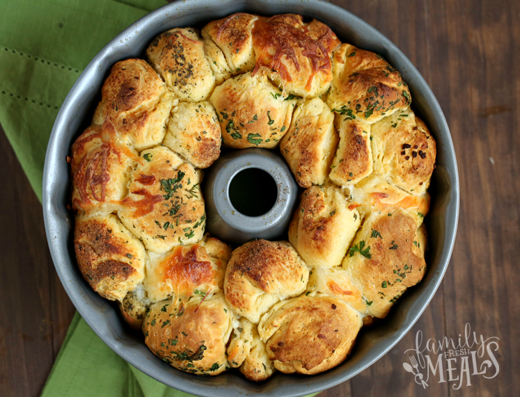 Easy Cheesy Pull Apart Bread Recipe - baked bread in bundt cake pan