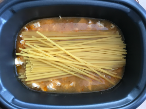 pasta added to slow cooker