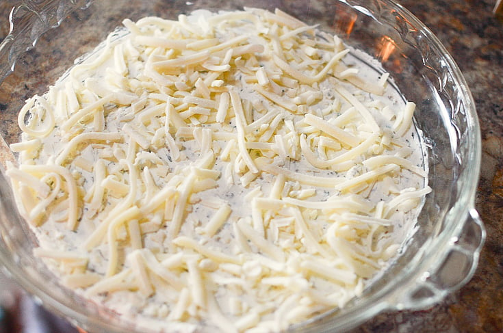 Easy Pizza Dip Recipe - cream mixture topped with shredded cheese