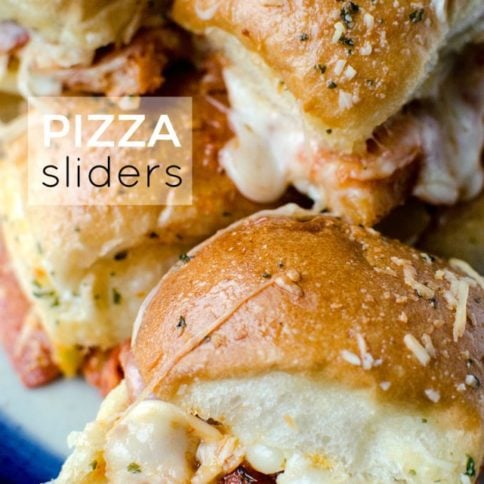 Pizza Sliders stacked on a plate