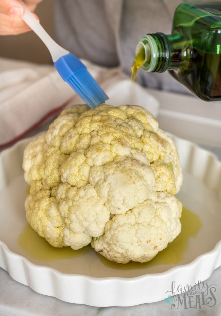 Roasted Buffalo Cauliflower - Brush cauliflower with olive oil