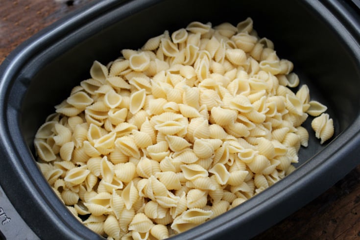 The Best Creamy Crockpot Mac and Cheese - cooked pasta in slow cooker