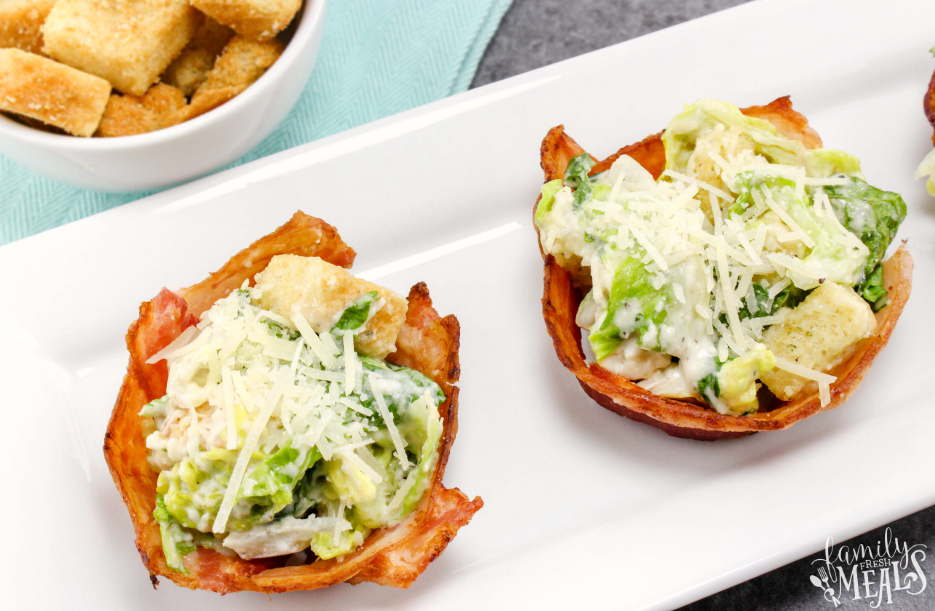 Caesar Salad Bacon Cups - Fun way to serve salads