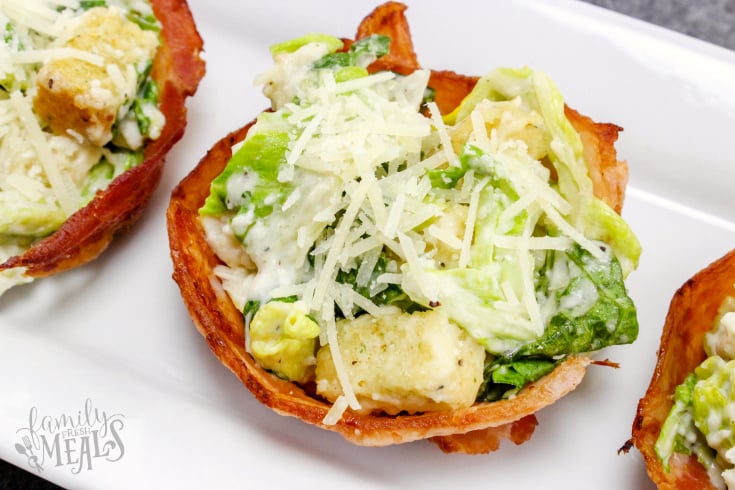 Caesar Salad Bacon Cups Yummy Recipe - FamilyFreshMeals.com