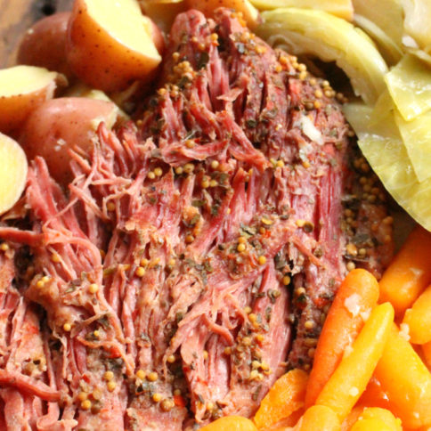 Instant Pot Corned Beef and Cabbage served on a plater