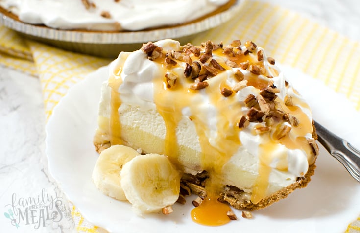 Grandma's Banana Cream Pie - Slice of pie served on a white plate