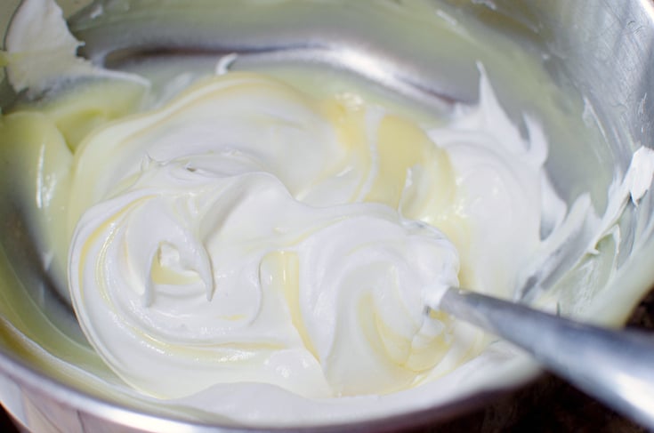 Grandma's Banana Cream Pie - Mixing together pudding and whipped cream
