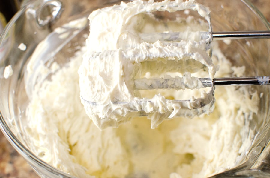 Beer Dip Stuffed Bread - cream cheese whipped with hand mixer