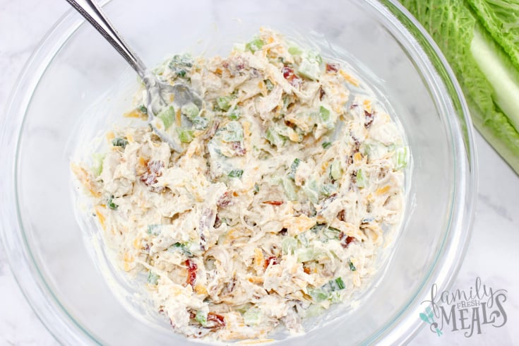 Loaded Chicken Salad - Chicken salad mixed in a large mixing bowl
