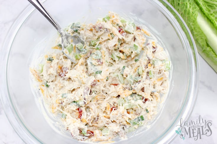 Loaded Chicken Salad - Chicken salad mixed in a large mixing bowl