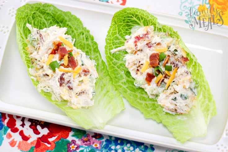 Loaded Chicken Salad served on lettuce cups