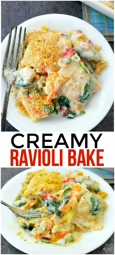 This Creamy Ravioli Bake takes a classic family meal and brings it to a whole other level. Creamy and packed with veggies, your family will love this dish! via @familyfresh