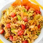 Easy Taco Pasta Salad Recipe - served in a white bowl