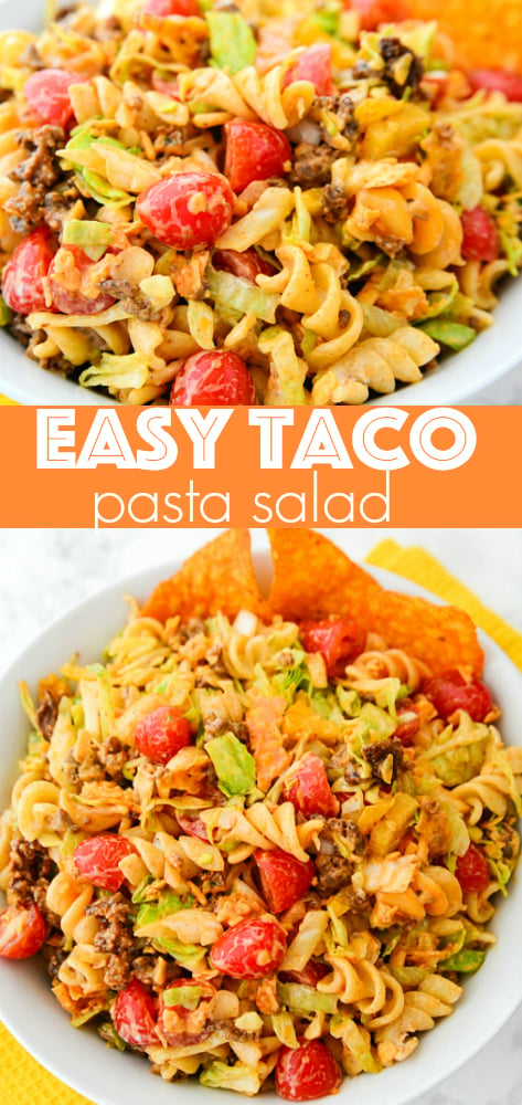 Easy Taco Pasta Salad #familyfreshmeals #taco #tacosalad #pastasalad #tacopastasalad #easypastasalad #sidedish #summersalad via @familyfresh