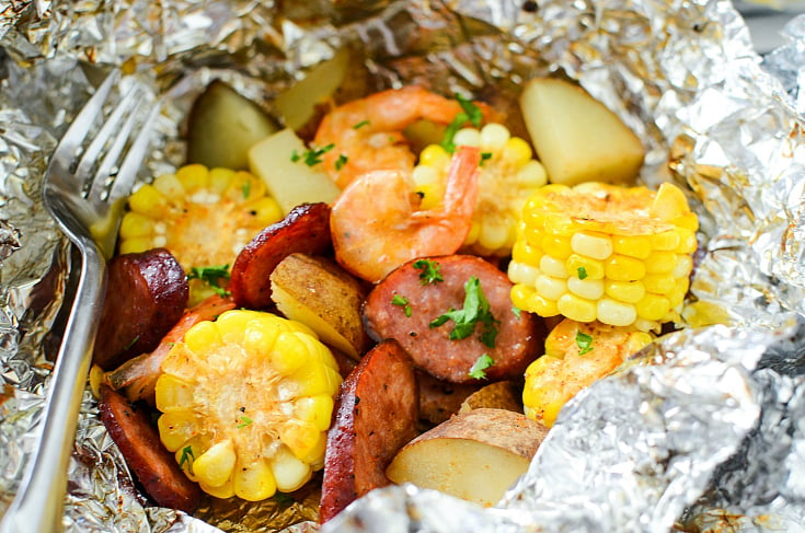 Shrimp and Sausage Foil Packets - Camping foil packet recipe