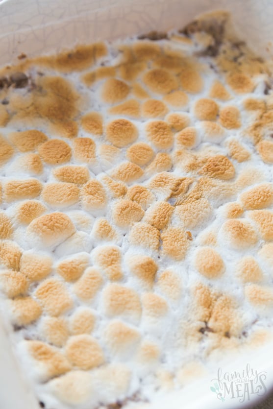 Sweet Potato Casserole with Candied Pecan Marshmallow Topping Recipe --- Family Fresh Meals