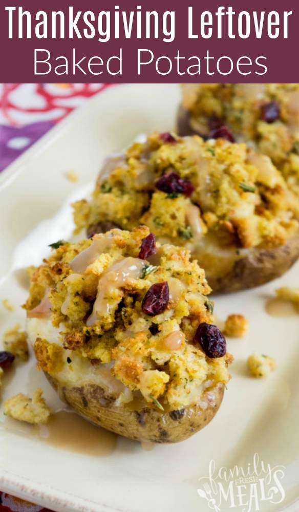 Make the days after Thanksgiving an occasion to celebrate with these Loaded Thanksgiving Leftover Baked Potatoes. Everyone will love these! via @familyfresh