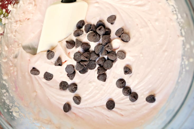 Creamy Peppermint Dip - Ingredients mixed with chocolate chips