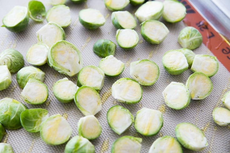 Honey Bacon Brussels Sprouts - Brussels Sprouts on baking sheet