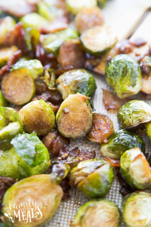 Cooked Brussels sprouts on baking sheet